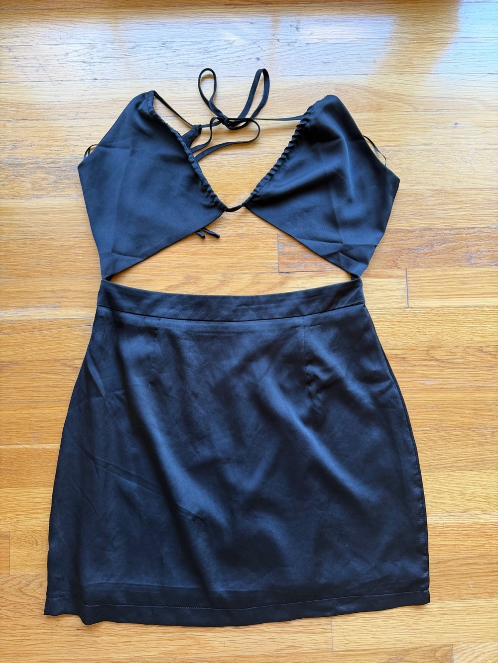 Princess Polly Black Satin Cutout Mini Dress Size US 8